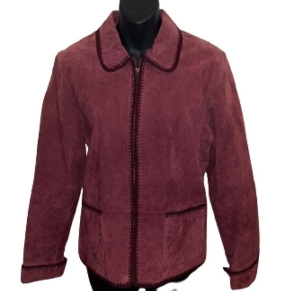 Christopher & Banks maroon leather zipper jacket size M